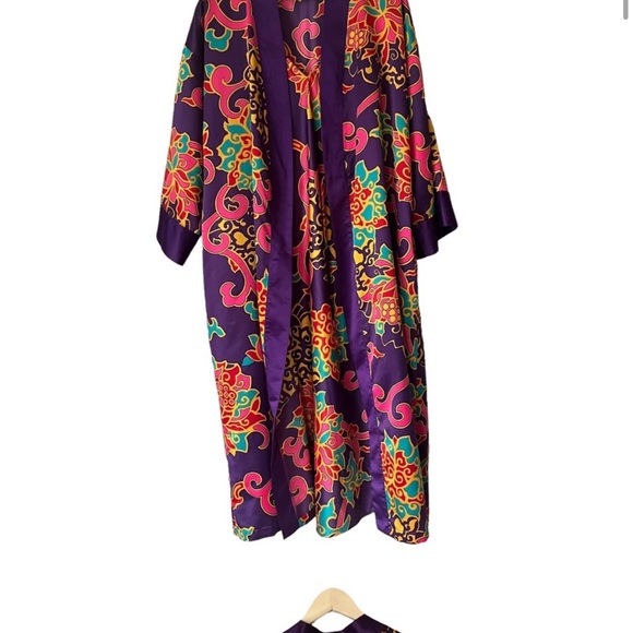 Natori Womens Nightgown Gown and Robe Set Purple Multicolor Floral Size Large - Picture 3 of 5